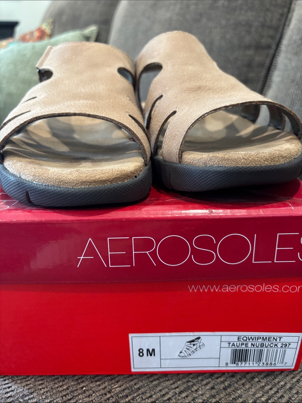 AEROSOLES Taupe Nubuck Slide Sandals